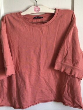 Zara Coral Boxy Short-Sleeve Sweatshirt